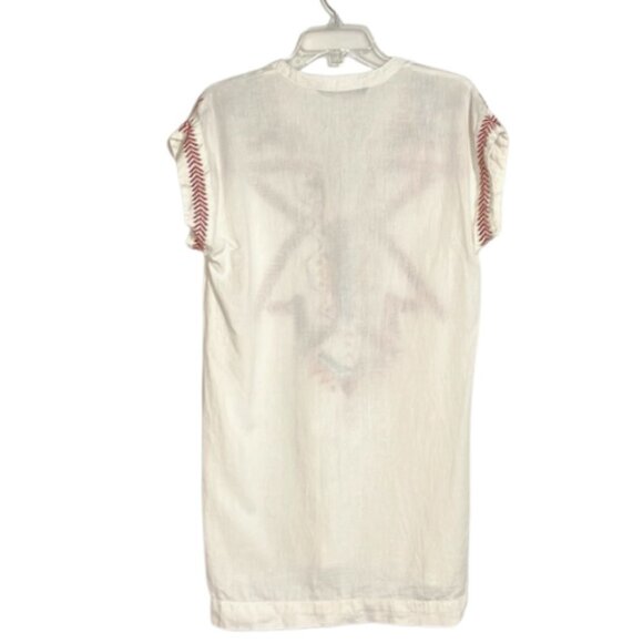 Zara Woman Ivory Linen Cap Sleeve Aztec Embroidered Sheer Mini Dress Size Small - Picture 3 of 9